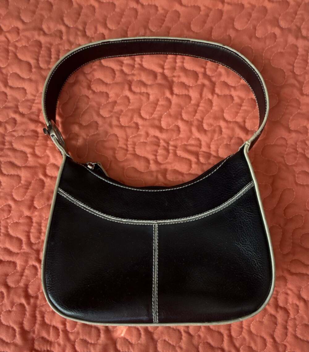 Rosetti Black and White Contrast Piping Shoulder Bag